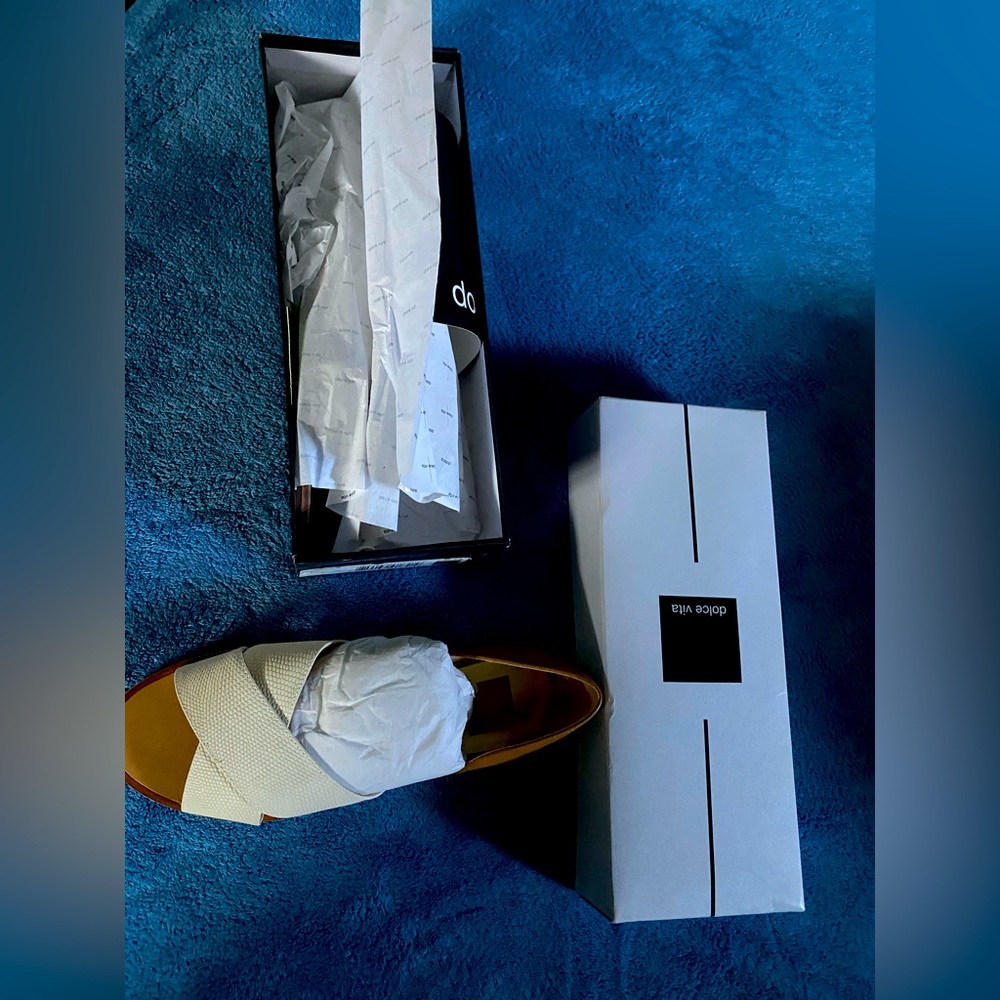 Brand New Dolce Vita Delila Slides with leather straps and leather heels.